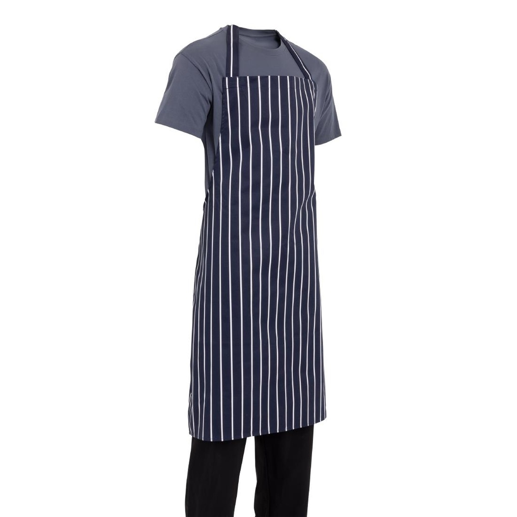 Whites halterschort blauw-wit gestreept extra lang