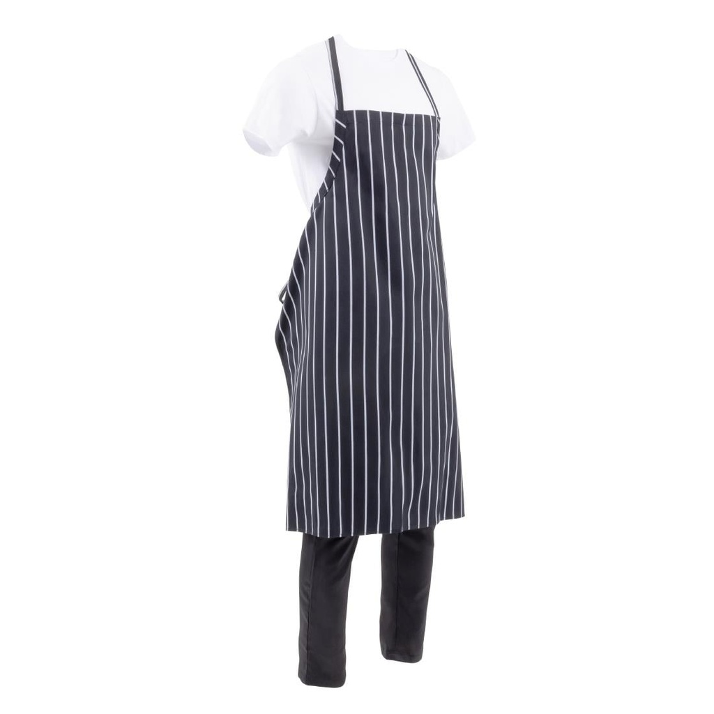 Chef Works Premium geweven halterschort zwart-wit gestreept