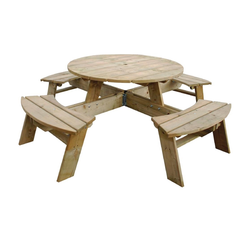 Rowlinson ronde houten picknicktafel 200(Ø)cm