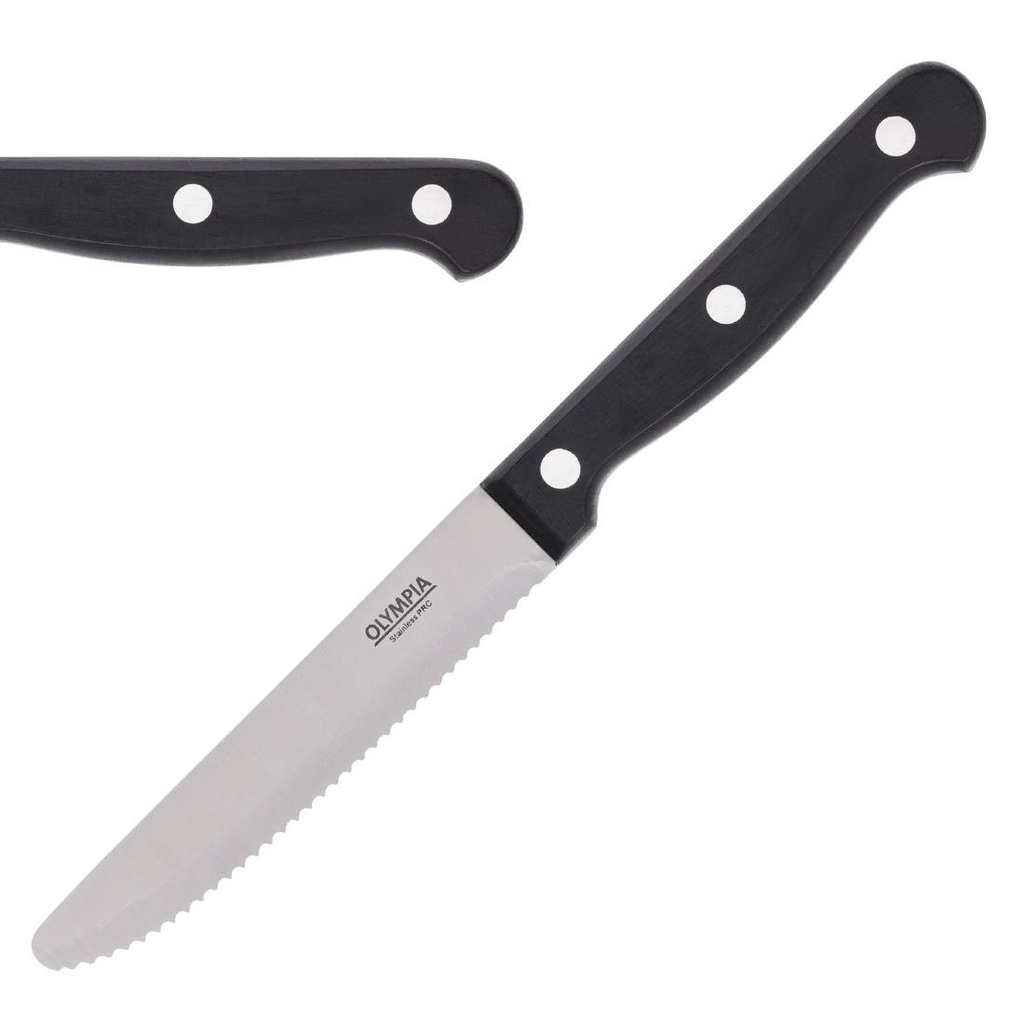 Olympia steakmessen met ronde punt zwart (12 stuks)