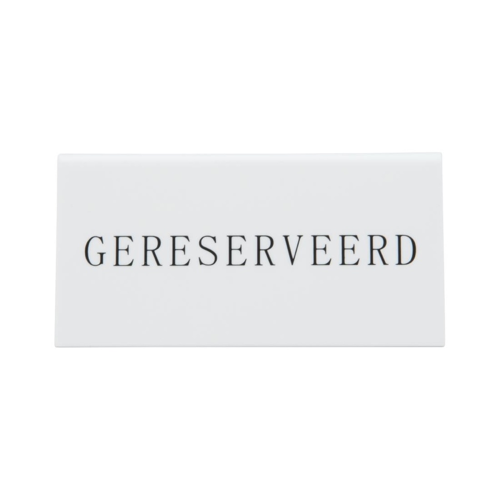 Securit Reservering tafelstandaards met Nederlands: 'Gereserveerd' Wit Acryl standaarden met zwart lettertype (box 5)