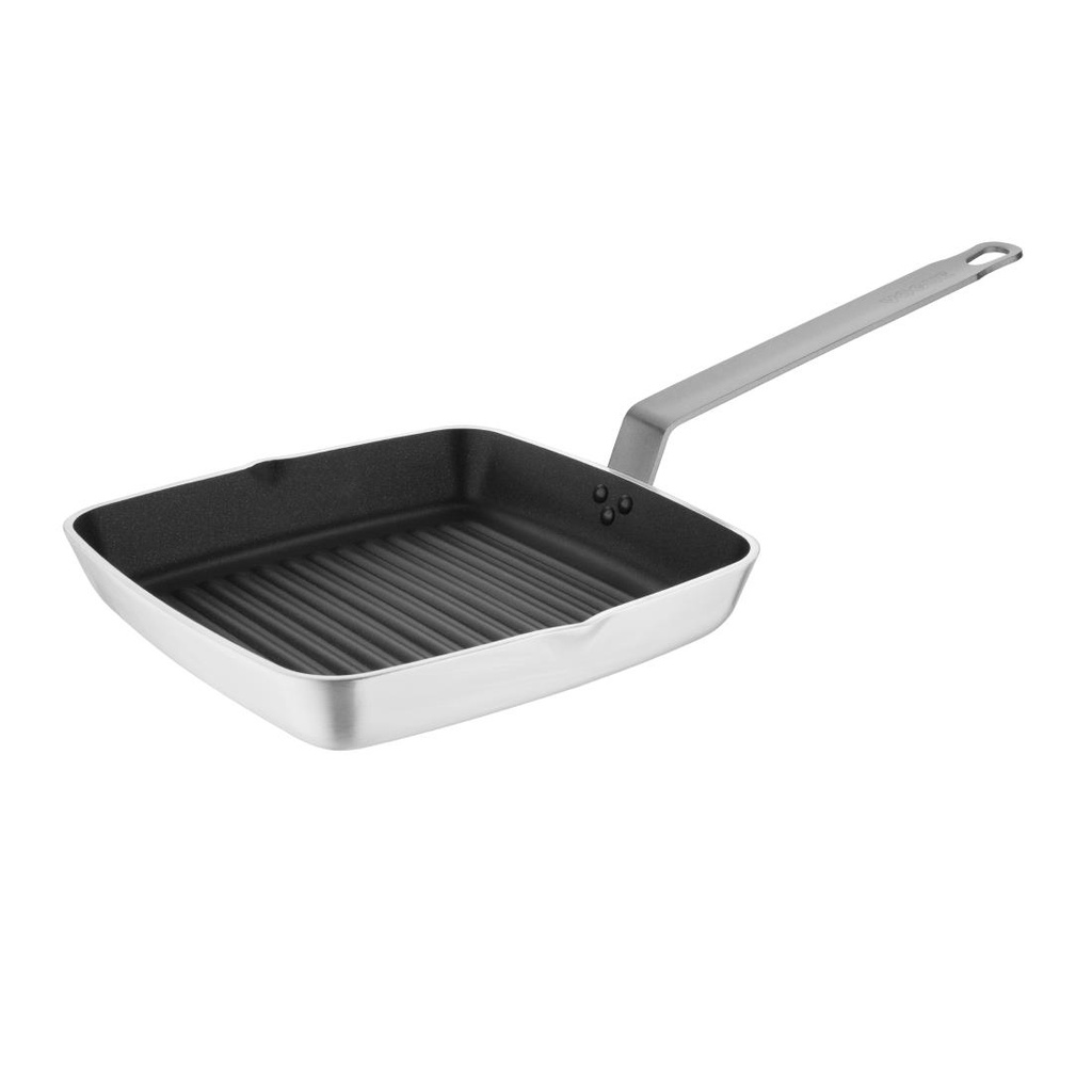 Vogue aluminium vierkante anti-aanbak teflon geribbelde grillpan 24cm