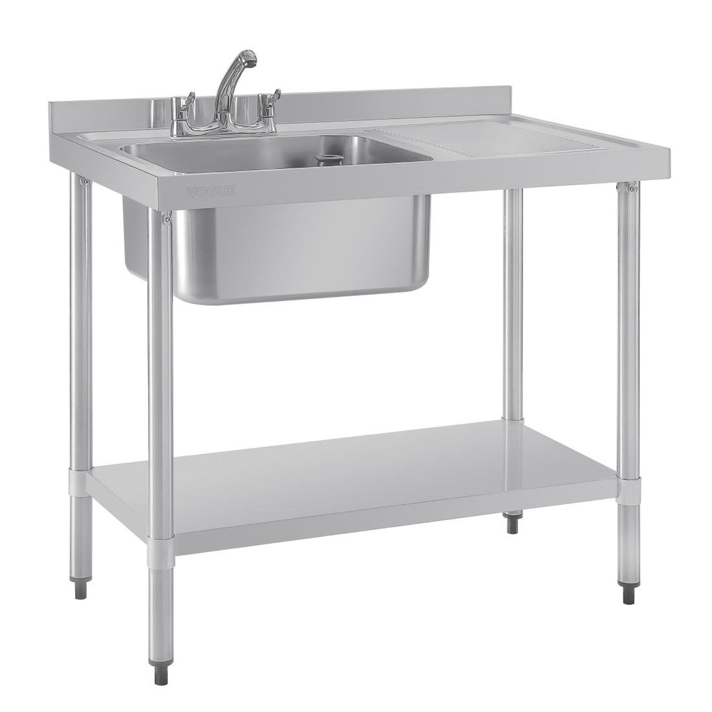 Vogue RVS spoeltafel enkele spoelbak afdruiprek rechts 100x60cm
