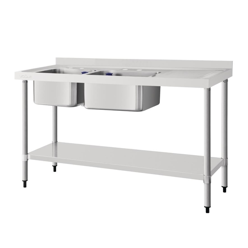 Vogue RVS spoeltafel dubbele spoelbak aan linkerzijde 150x60cm
