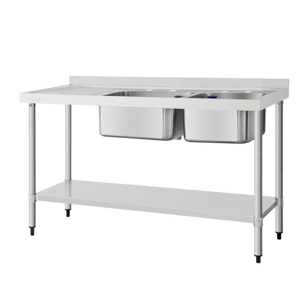 Vogue RVS spoeltafel dubbele spoelbak aan rechtzijde 150x60cm