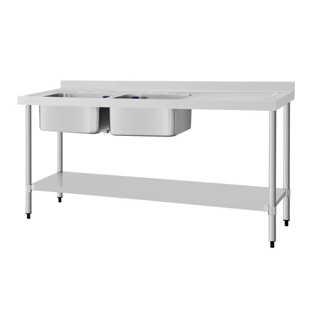Vogue RVS spoeltafel dubbele spoelbak aan linkerzijde 180x60cm