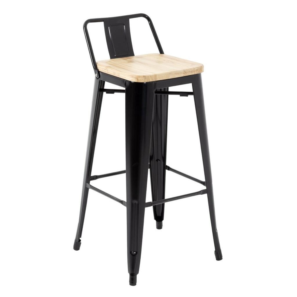 Bolero Bistro hoge barstoel met houten zitting zwart (4 stuks)