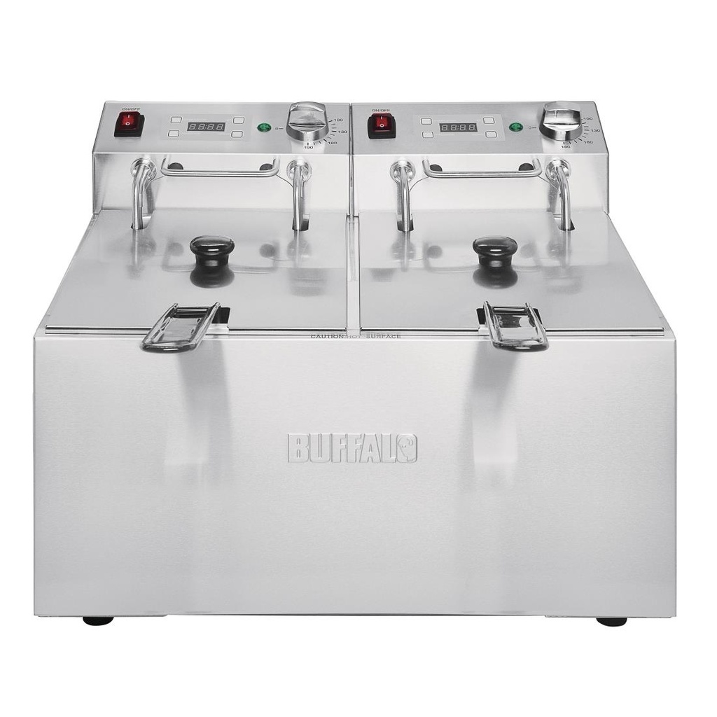 Buffalo tweeling tank tweeling mand 2x5ltr aanrecht friteuse met timers 2x2.8kw