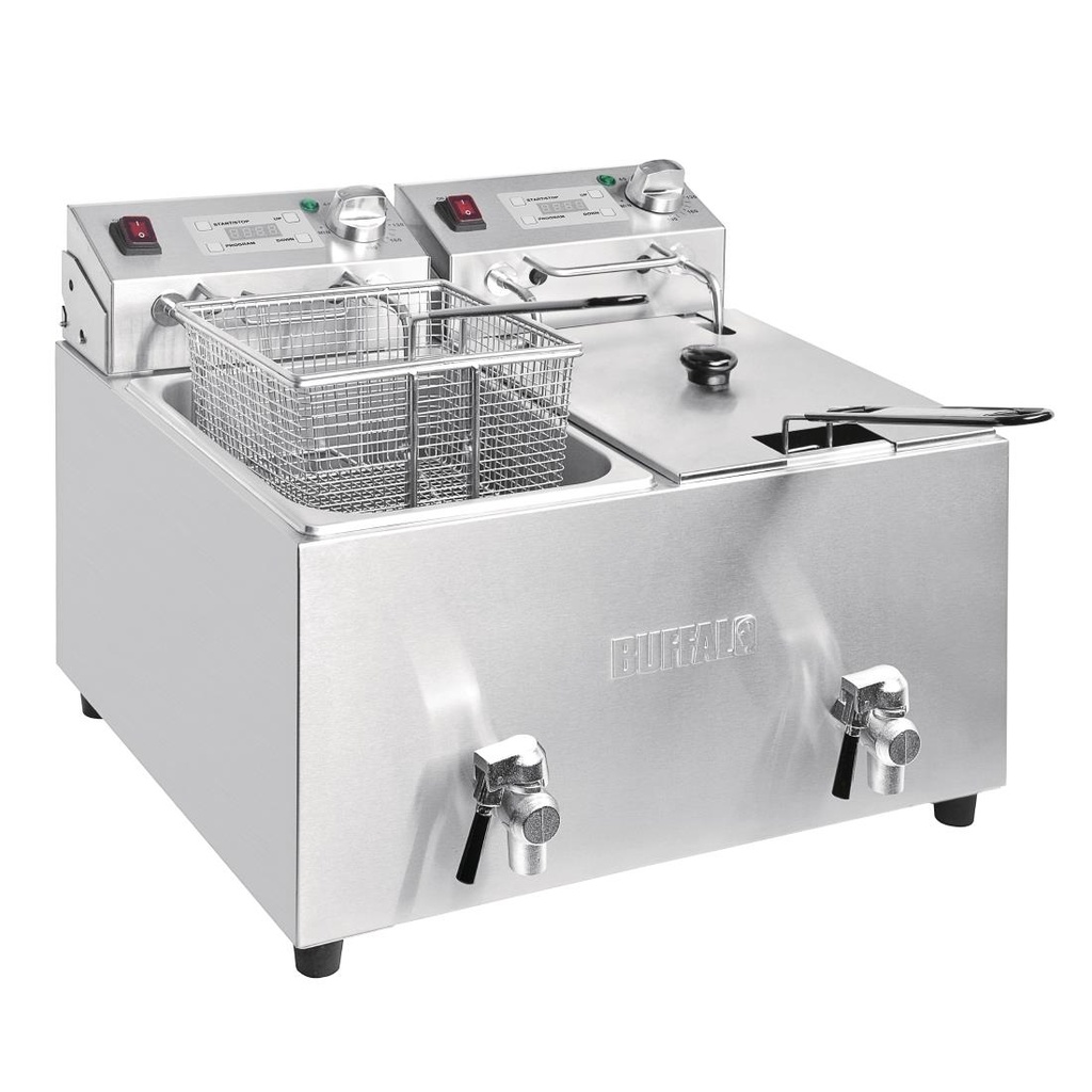 Buffalo dubbele tank dubbele mand 2x8ltr aanrecht friteuse met timers 2x2.9kw