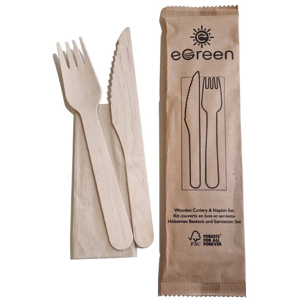 eGreen individueel verpakte 3-in-1 houten bestekset (250 stuks)