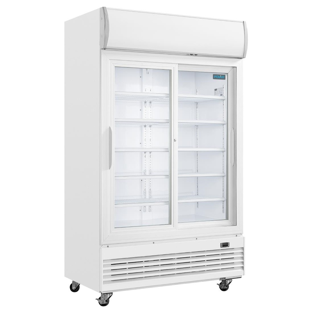 Polar G-serie tweedeurs displaykoeling met lichtbak 950L schuifdeuren