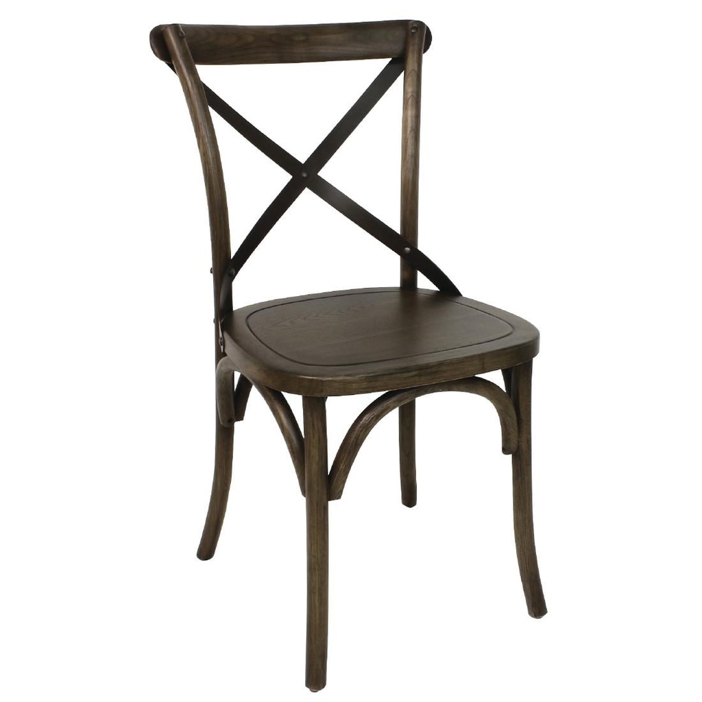 Bolero stoelen van gebogen hout met metalen kruisvormige rugleuning walnoot (2 stuks)
