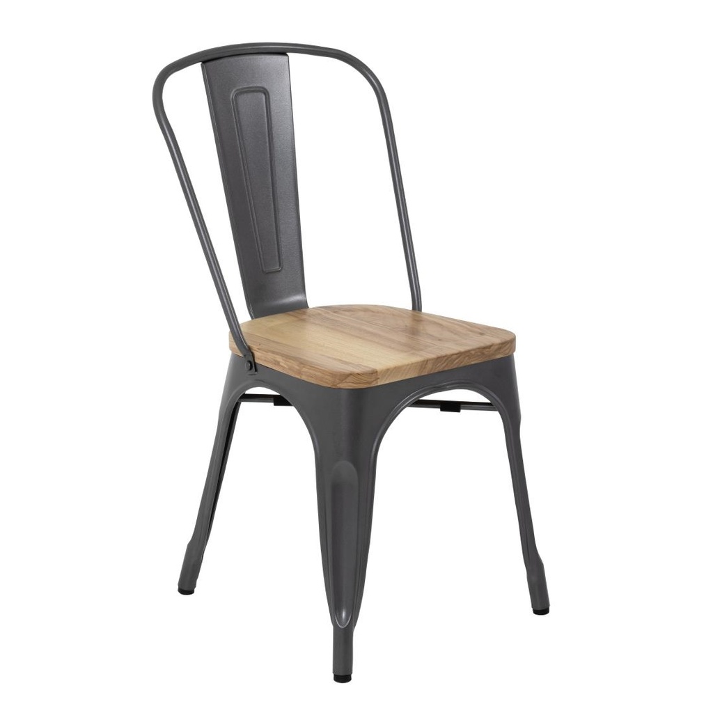 Bolero Bistro stalen stoelen met houten zitting grijs (4 stuks)