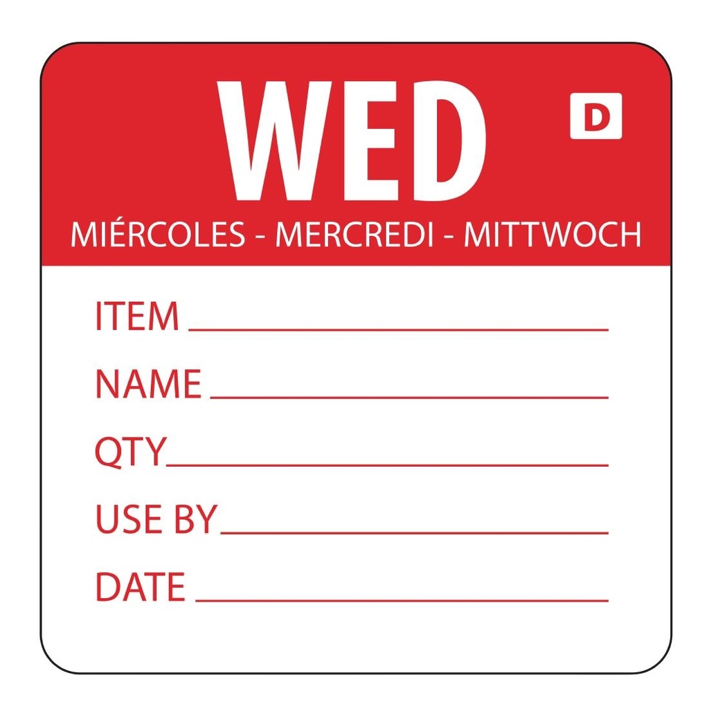 Hygiplas oplosbare kleurcode voedseletiketten woensdag (250 stuks)