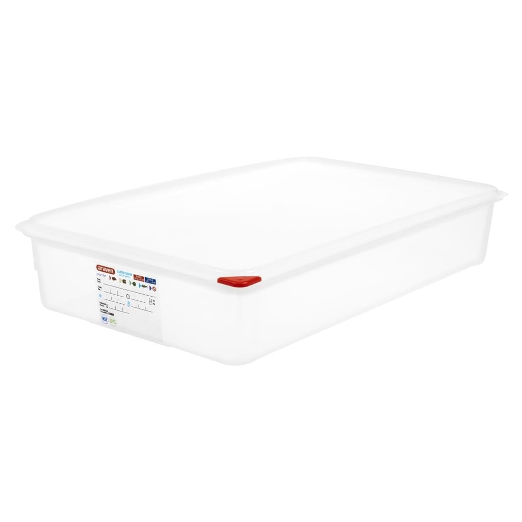 Araven polypropyleen 1/1 Gastronorm voedselbakken 13,7L met deksel (4 stuks)