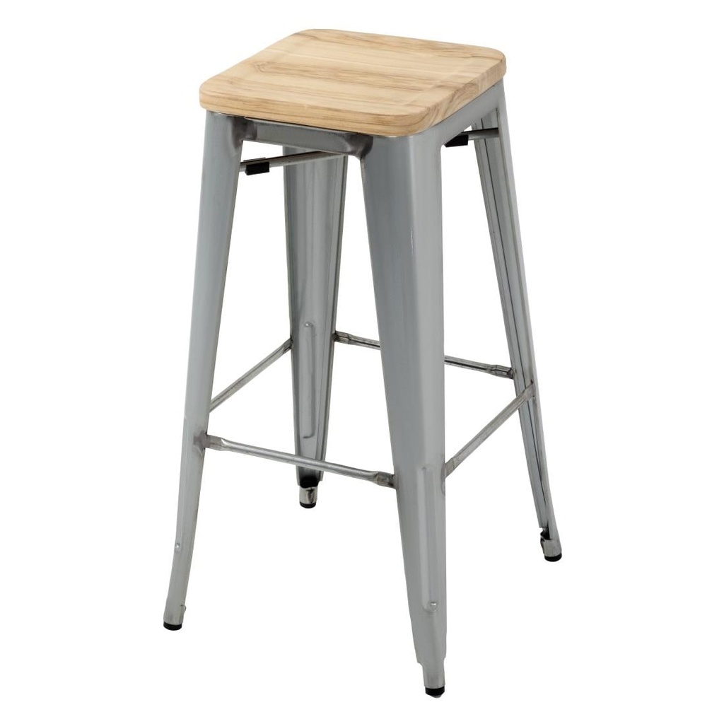 Bolero Bistro barkrukken met houten zitting gegalvaniseerd staal (4 stuks)