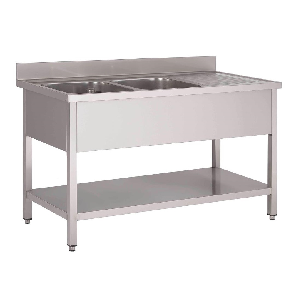 Gastro M RVS spoeltafel 2 spoelbakken links 160x70x85cm
