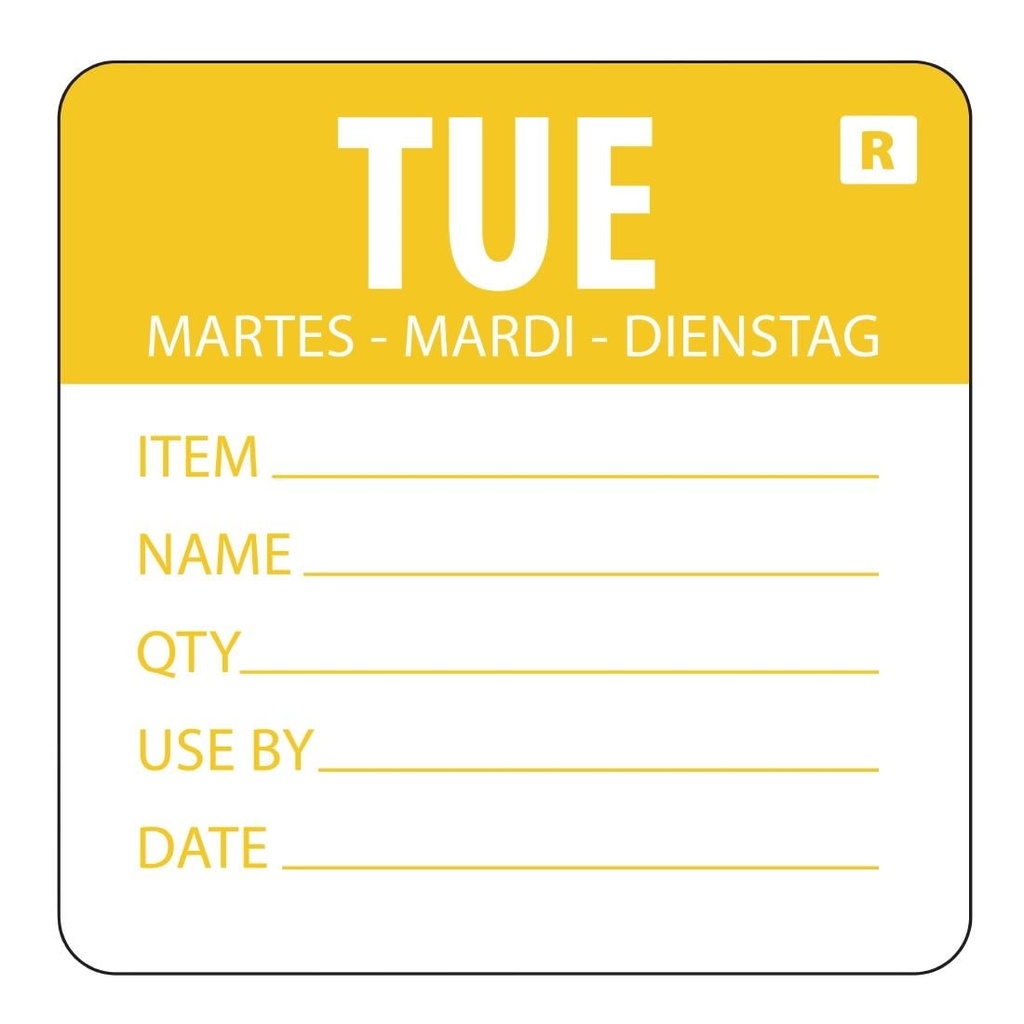 Hygiplas verwijderbare dag van de week labels dinsdag (500 stuks)