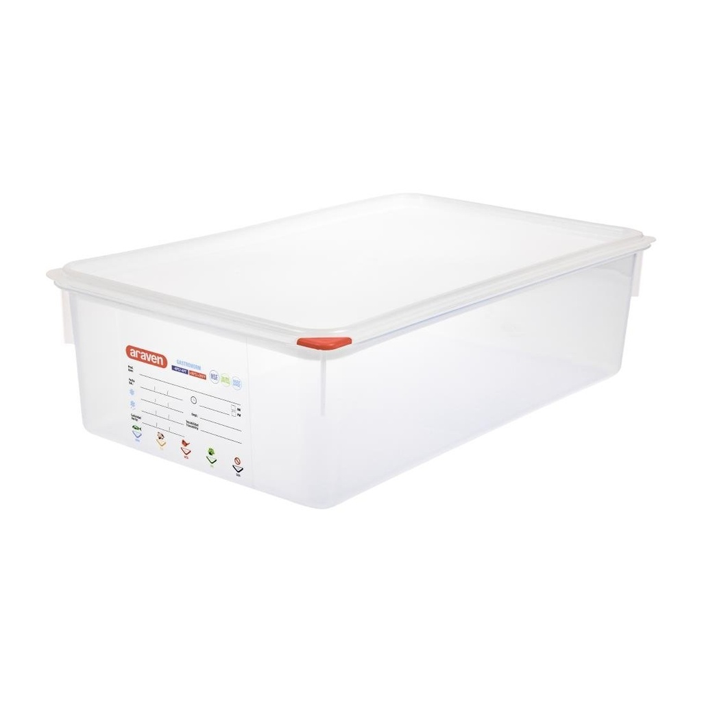 Araven GN 1/1 voedselbak met deksel 21Ltr (4 stuks)