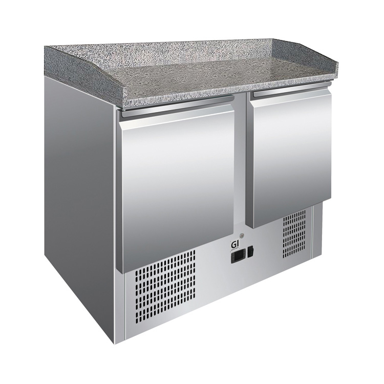 Gastro-Inox RVS werkbank met 2 deuren & marmer werkblad, geforceerd gekoeld