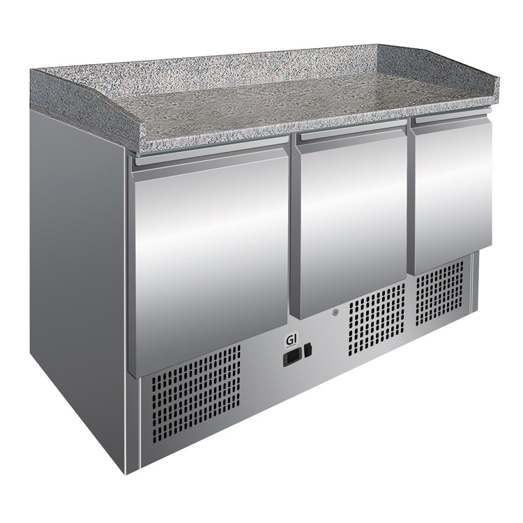 Gastro-Inox RVS werkbank met 3 deuren & marmer werkblad, geforceerd gekoeld