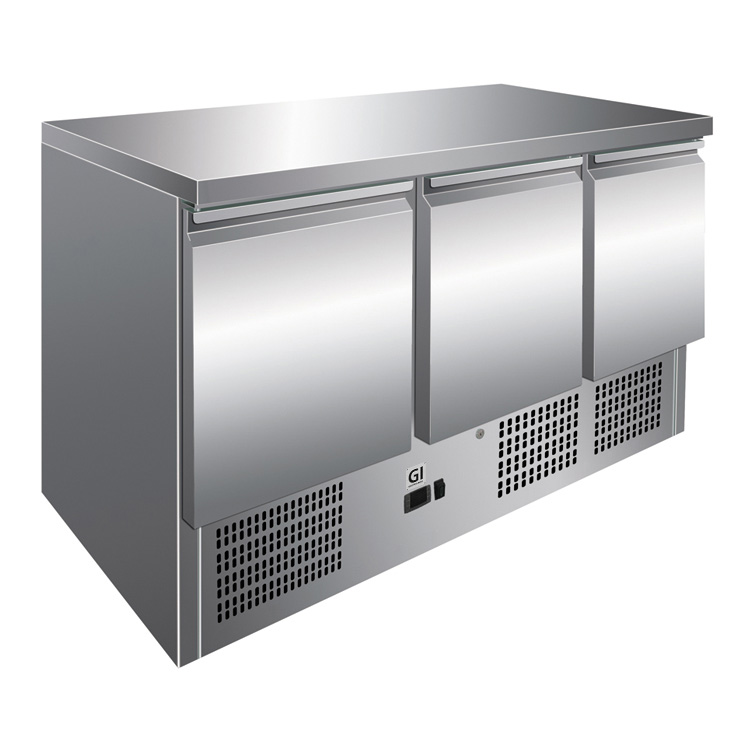 Gastro-Inox RVS werkbank met 3 deuren, geforceerd gekoeld