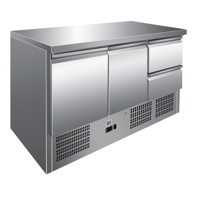 Gastro-Inox RVS werkbank met 2 deuren & 2 laden, geforceerd gekoeld