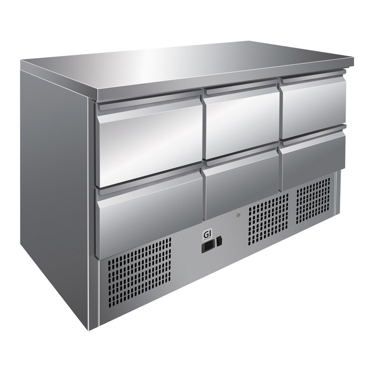 Gastro-Inox RVS werkbank met 6 laden, geforceerd gekoeld