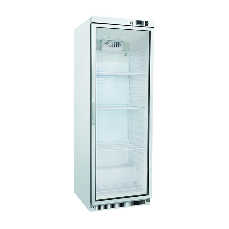 Gastro-Inox wit stalen koeling 400 liter met glasdeur, statisch gekoeld met ventilator