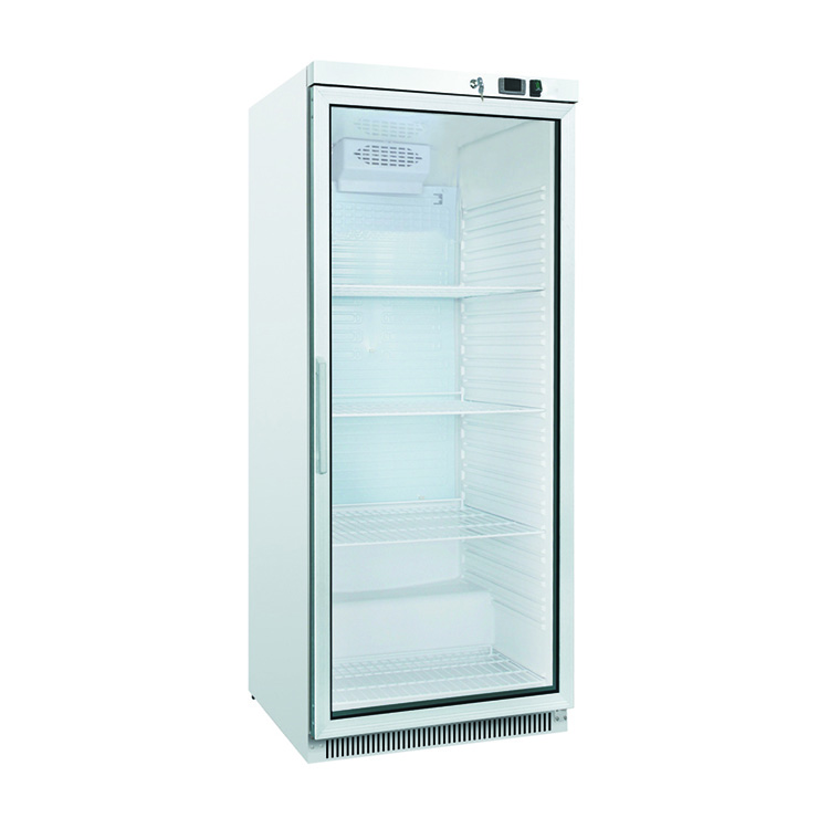 Gastro-Inox wit stalen koeling 600 liter met glasdeur, statisch gekoeld met ventilator