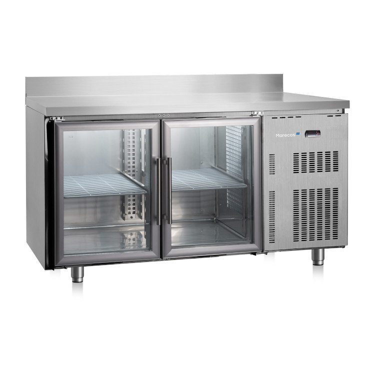 Marecos Softline RVS gekoelde werkbank 600mm diep met 2 glasdeuren en achteropstand