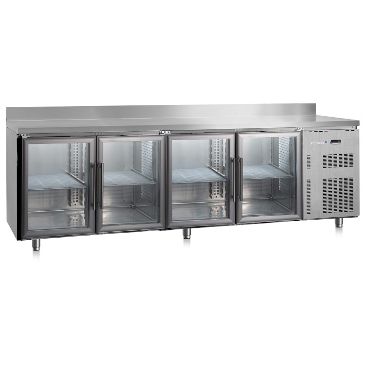 Marecos Softline RVS gekoelde werkbank 600mm diep met 4 glasdeuren en achteropstand