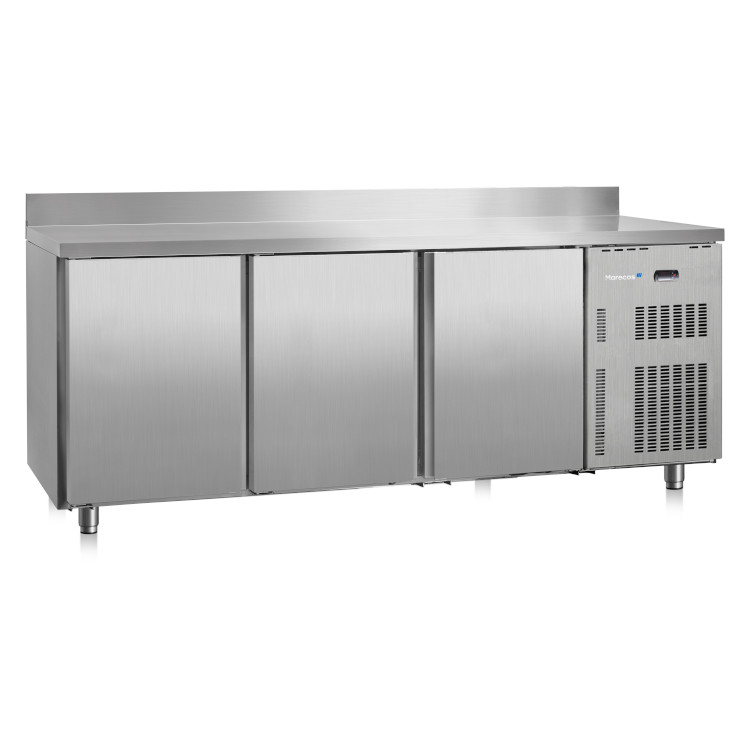 Marecos Softline RVS gekoelde werkbank 700mm diep met 3 deuren en achteropstand