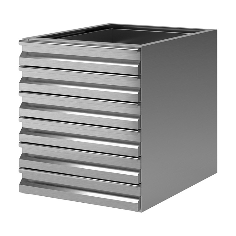 Ladeblok van roestvrijstaal met 6 laden voor pizza deegbollen, compleet met witte plastic bakken