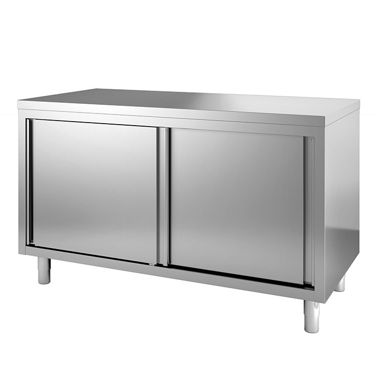 Werkbank van roestvrijstaal met schuifdeuren, 1800(l)x600(d)x880(h)mm