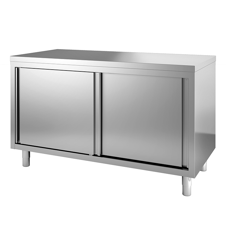 Werkbank van roestvrijstaal met schuifdeuren, 1300(l)x700(d)x880(h)mm