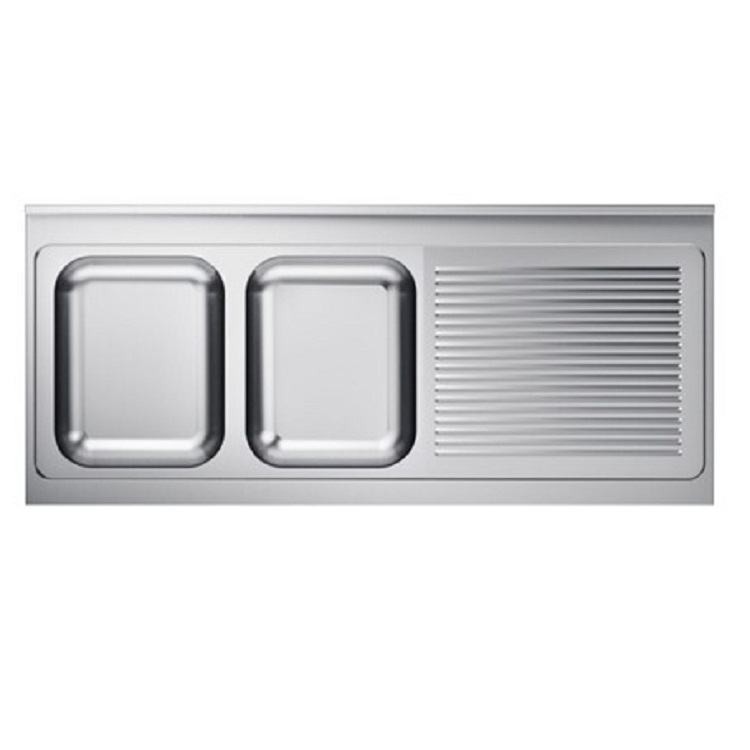 Spoeltafelwerkblad bakken L roestvrijstaal AISI 304, 1600(l)x700(d)x40(h)mm
