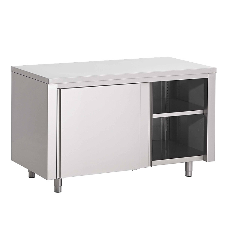 Werkbank met schuifdeuren van roestvrijstaal AISI 304, 1900(l)x700(d)x880(h)mm