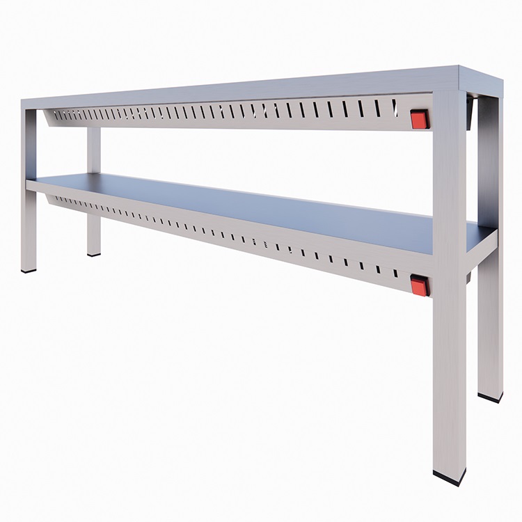 Dubbele etagère van roestvrijstaal AISI 304 met warmhoudlampen, 1000(l)x300(d)x650(h)mm