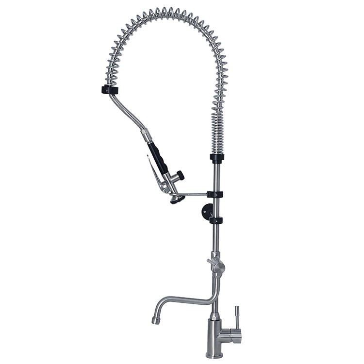 Monobloc voorspoeldouche met draaihendel en zwenkkraan, roestvrijstaal AISI 304