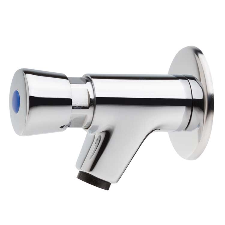 Fonteinkraan met waterbesparende drukknopbediening, korte uitloop onderzijde