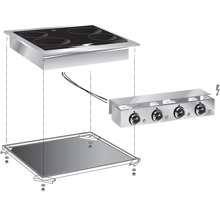 Mareno drop-in elektrische kermamische kookplaten, 60 cm 4 zones, met aansluitblok