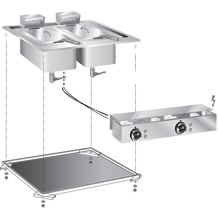 Mareno drop-in friteuse 10+10 liter, 60 cm 10kW, met aansluitblok