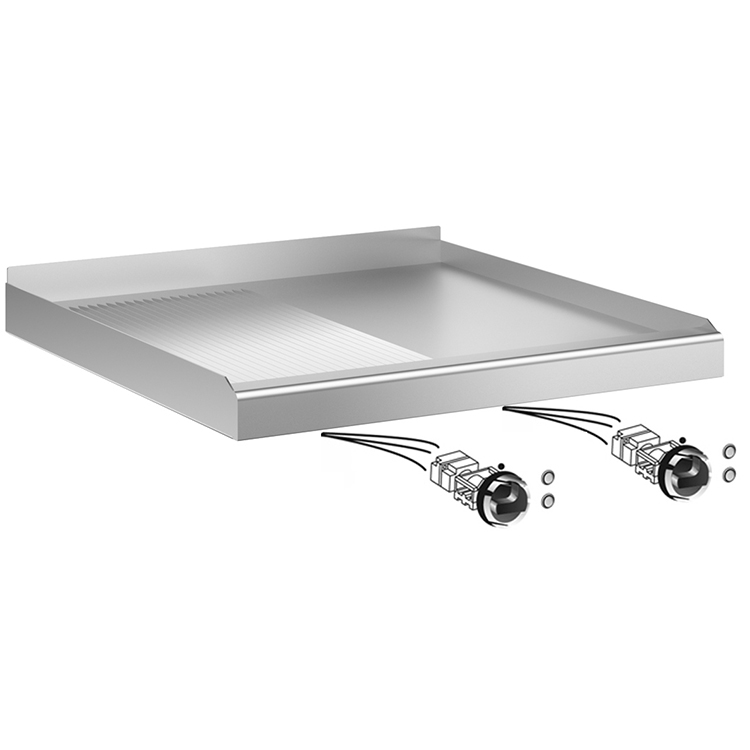 Mareno drop-in bakplaat 60cm, verchroomd bakoppervlak 1/2 glad-1/2 geribbeld