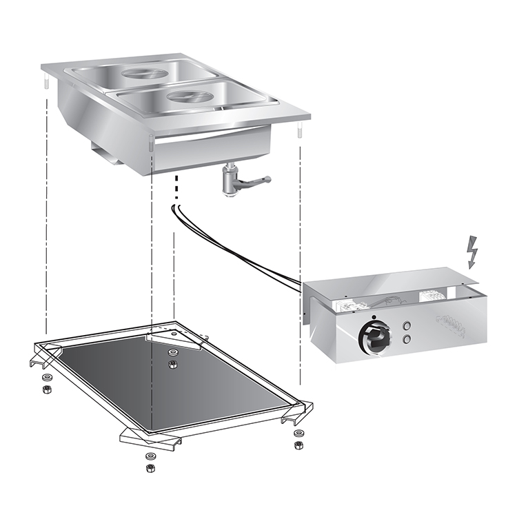 Mareno drop-in bainmarie 40 cm met aansluitblok