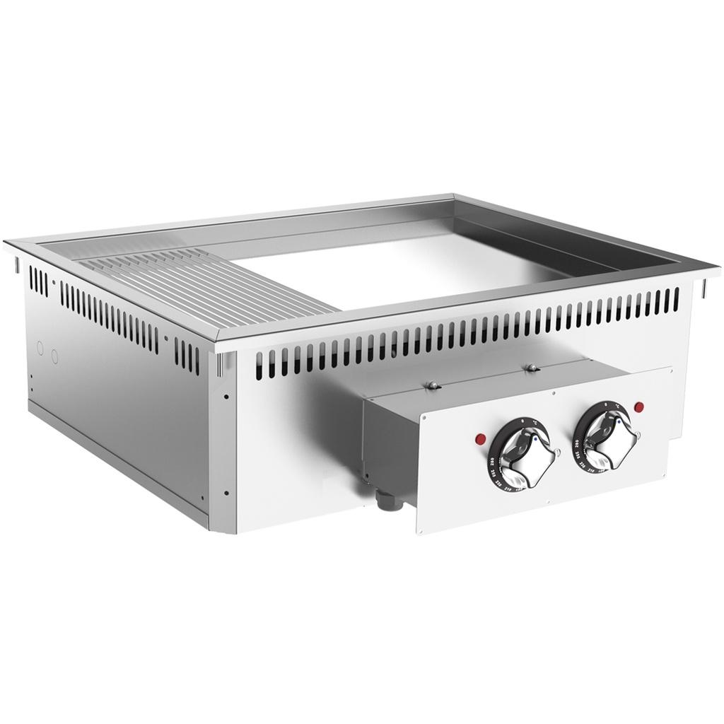 Mareno 700 drop-in bakplaat 80cm, verchroomd bakoppervlak, 2/3 glad-1/3 geribbeld