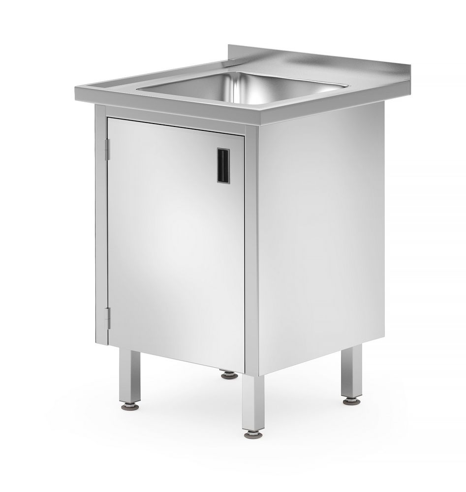 HENDI Wastafel, gelast, met kast en scharnierende deuren 813522