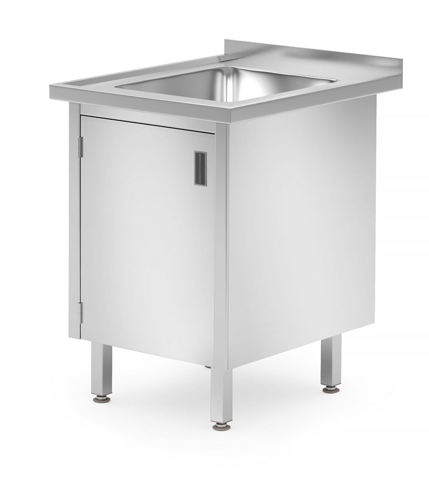 HENDI Spoeltafel, gelast, met kast en scharnierende deuren 813546