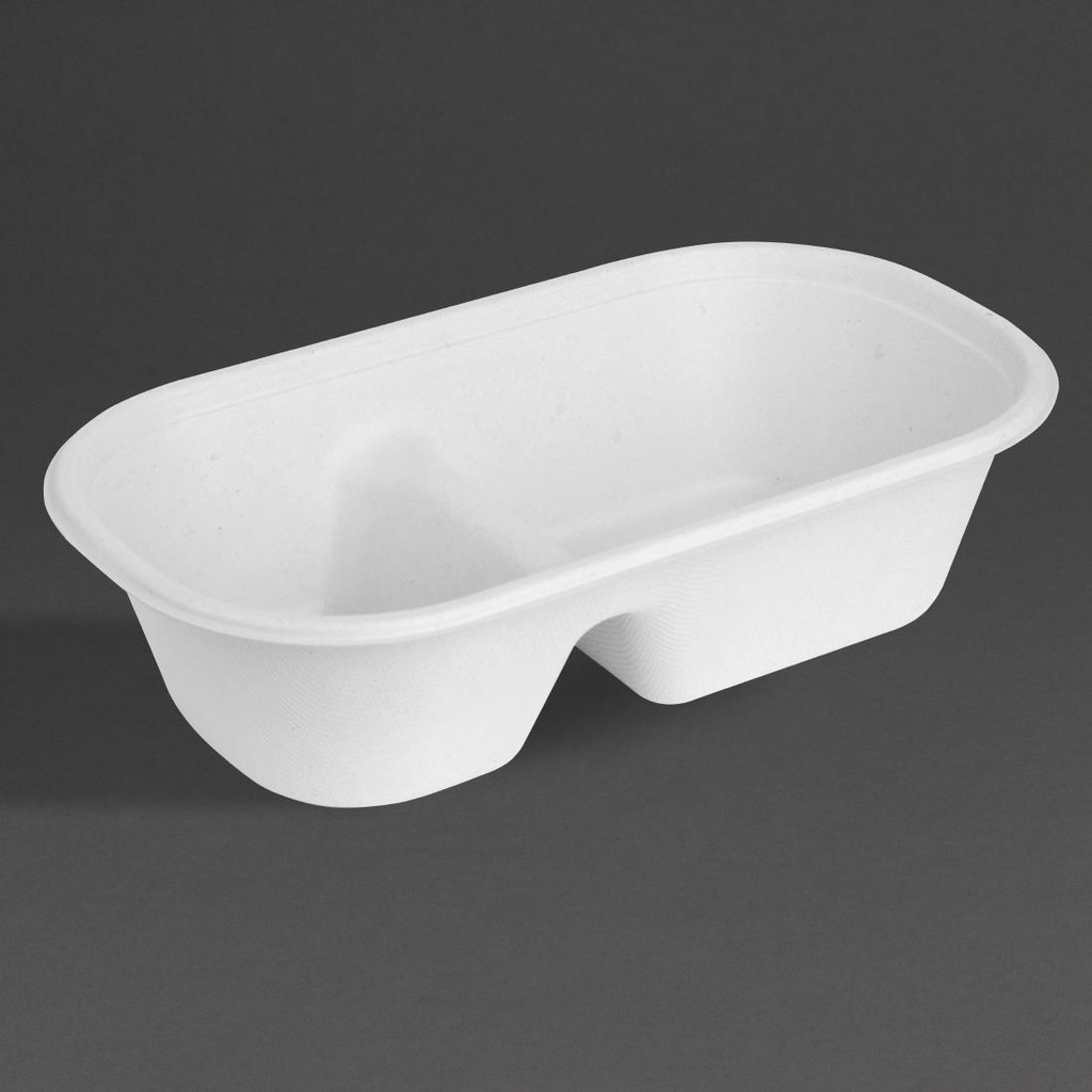 Fiesta Composteerbare Bagasse Ovale 2-Vak Container 900ml (100 stuks)