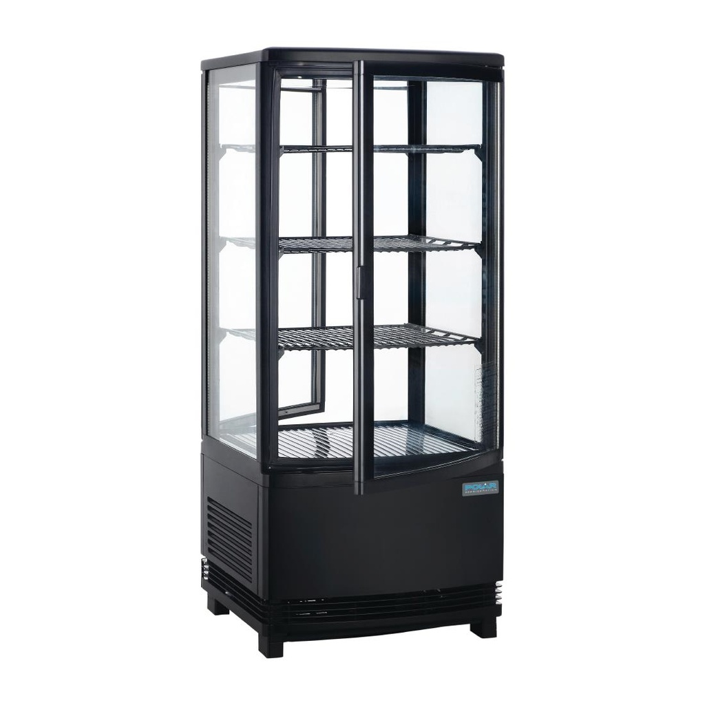 Polar C-serie energiezuinige koelkast met gebogen deur zwart 86L